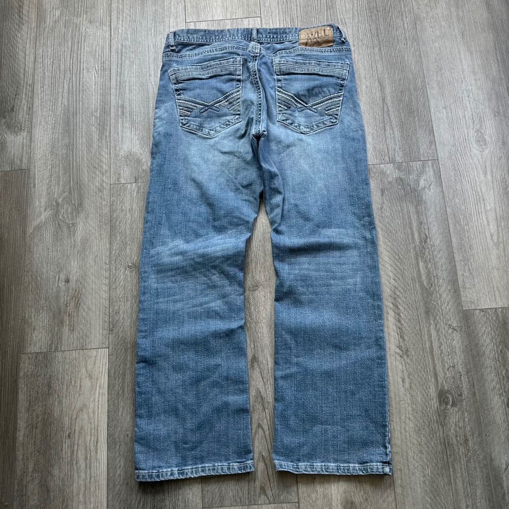 Y2K Axel Relaxed Bootcut Jeans Mens 34x32 Blue Embroidered Pockets